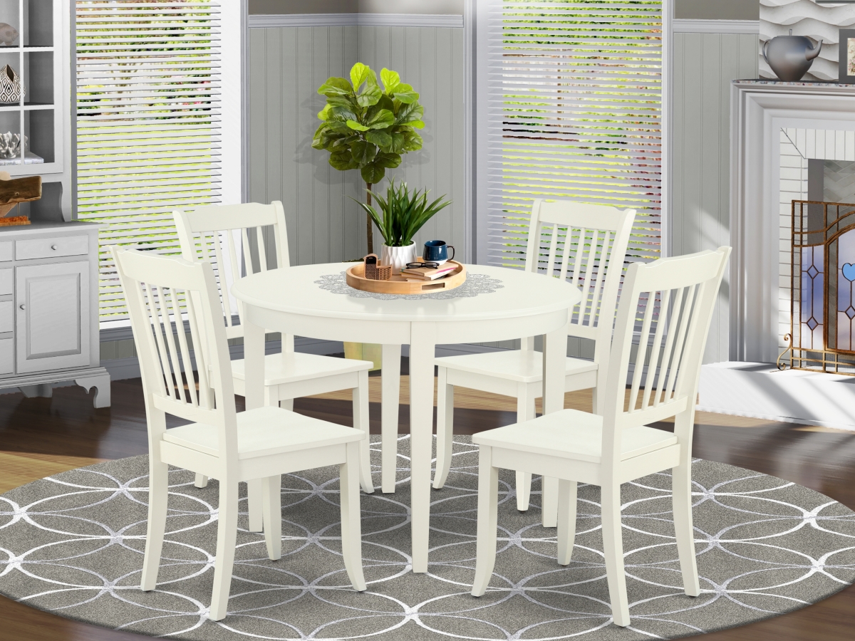 42 in. Boston Round Table & 4 Vertical Slatted Chairs - Linen White, 5 Piece