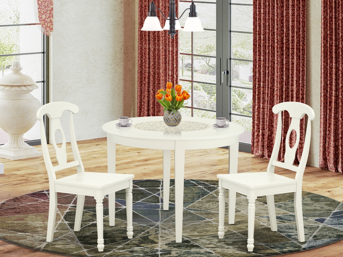 42 in. Boston Round Table & 2 Panel Back Chairs - Linen White, 3 Piece