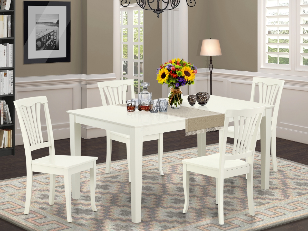 60 in. Capri Rectangular Table & 4 Vertical Slatted Chairs - Linen White, 5 Piece