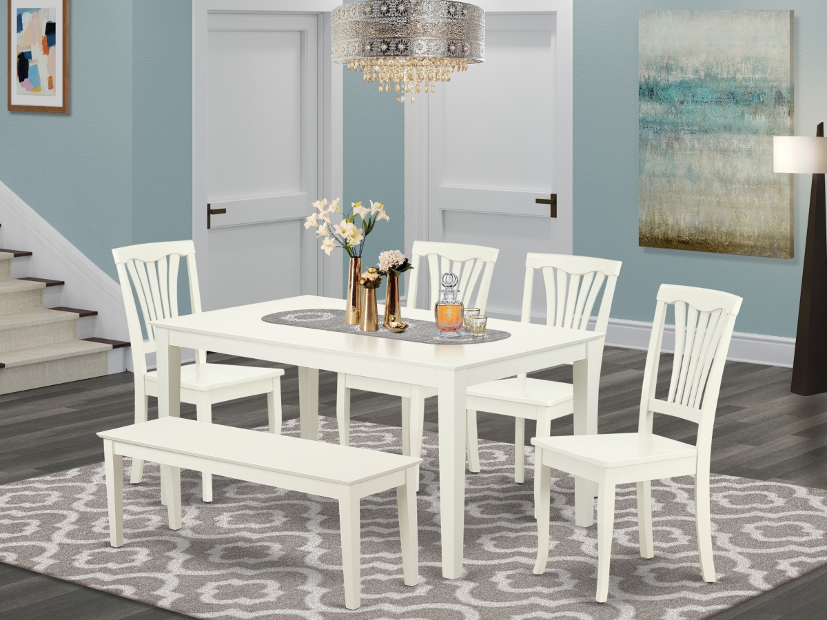 CAAV6-LWH-W 60 in. Capri Rectangular Table & 4 Vertical Slatted Chairs Plus 1 Bench - Linen White, 6 Piece