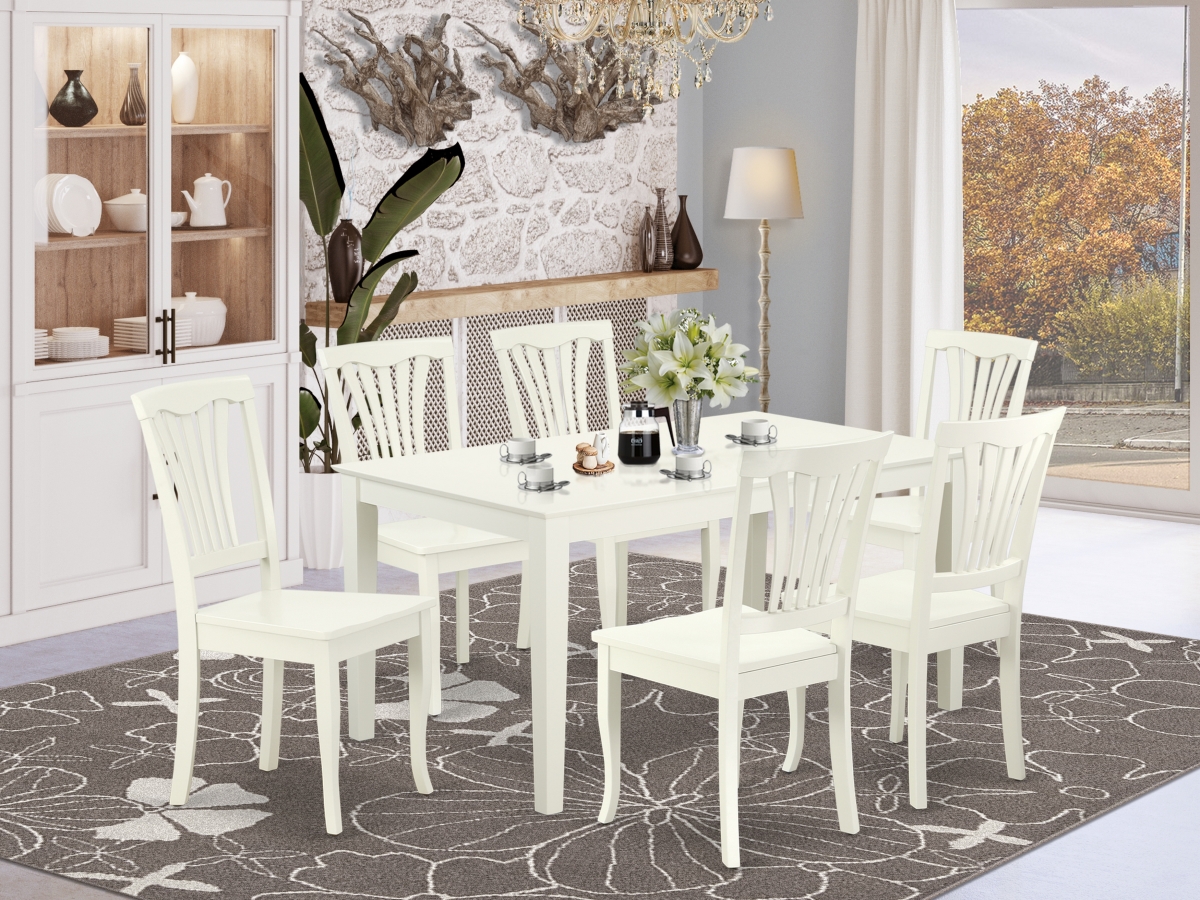 CAAV7-LWH-W 60 in. Capri Rectangular Table & 6 Vertical Slatted Chairs - Linen White, 7 Piece