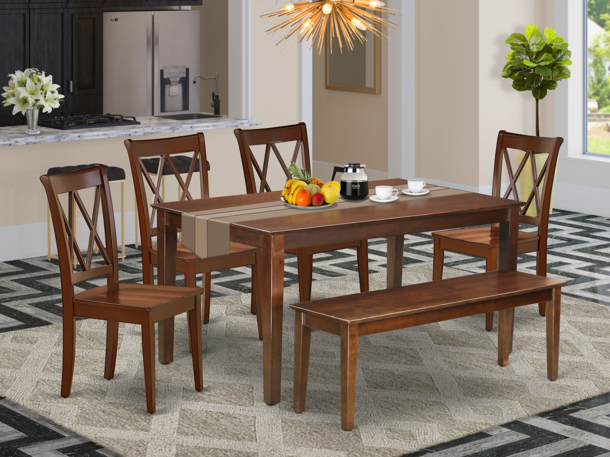 60 in. Capri Rectangular Table & 4 Double X Back Chairs Plus 1 Bench - Mahogany, 6 Piece