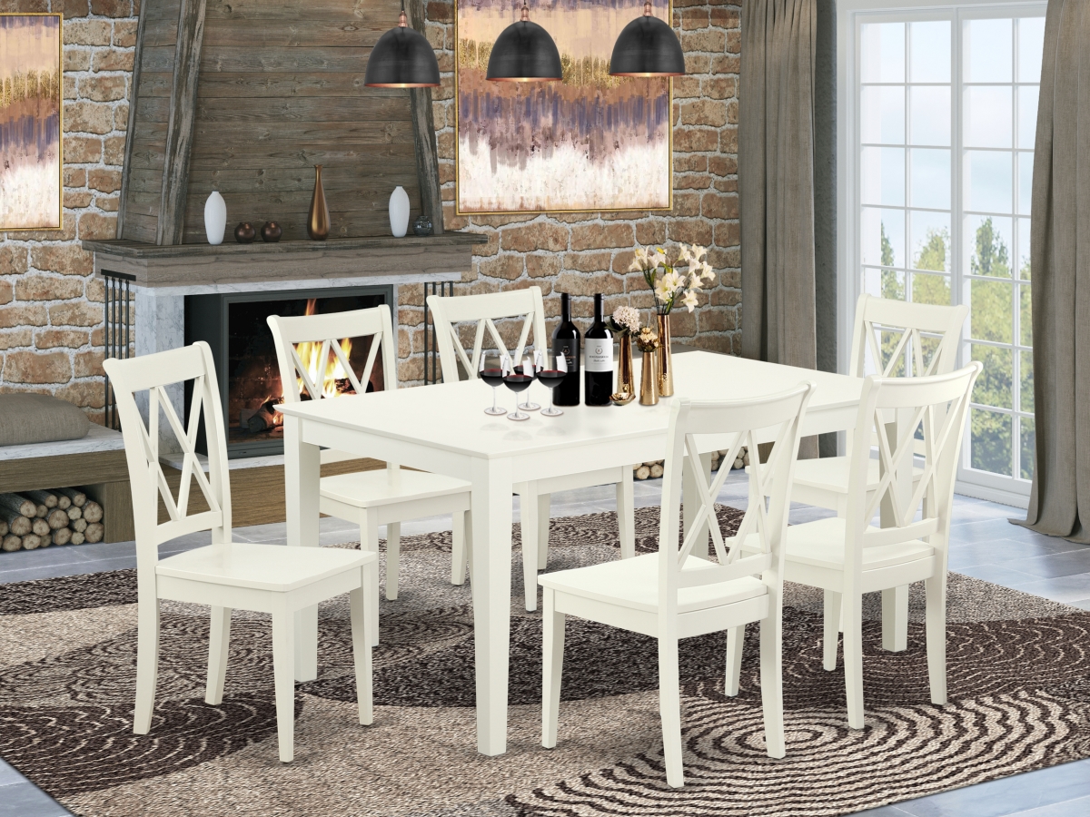 60 in. Capri Rectangular Table & 6 Double X Back Chairs - Linen White, 7 Piece