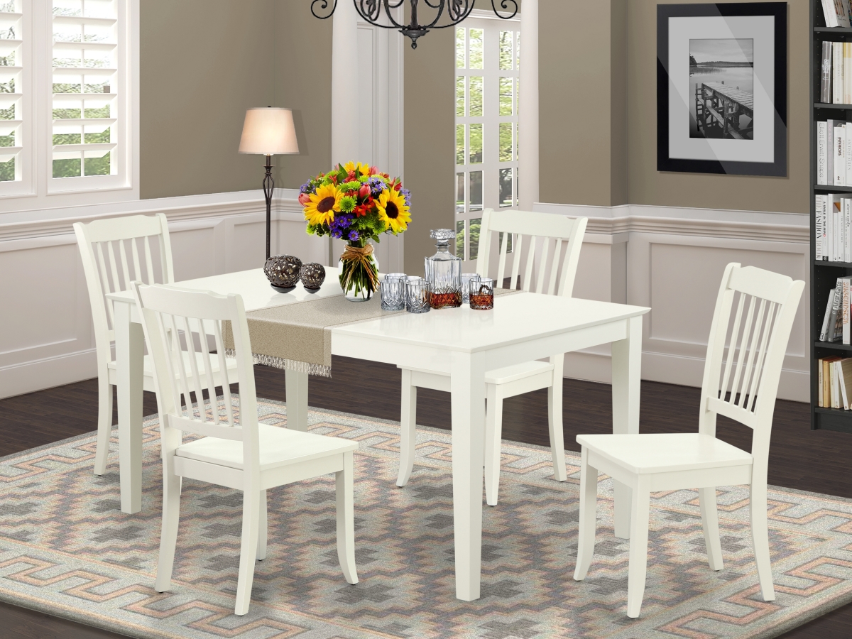 60 in. Capri Rectangular Table & 4 Vertical Slatted Chairs - Linen White, 5 Piece
