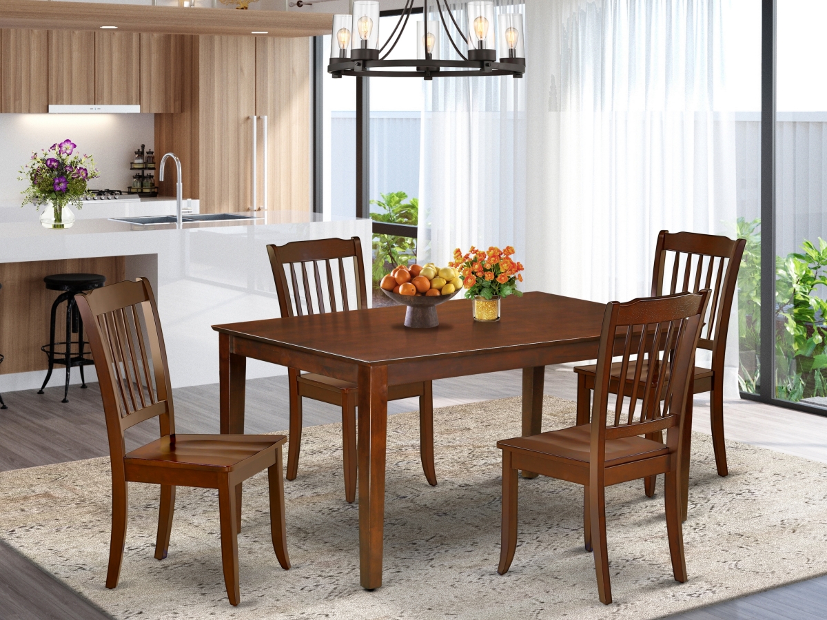 60 in. Capri Rectangular Table & 4 Vertical Slatted Chairs - Mahogany, 5 Piece