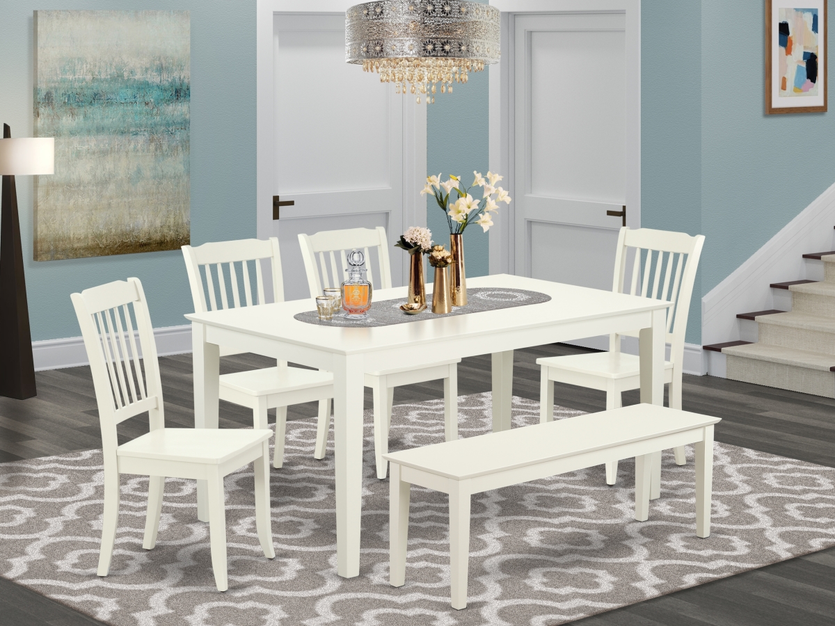 60 in. Capri Rectangular Table & 4 Vertical Slatted Chairs Plus 1 Bench - Linen White, 6 Piece