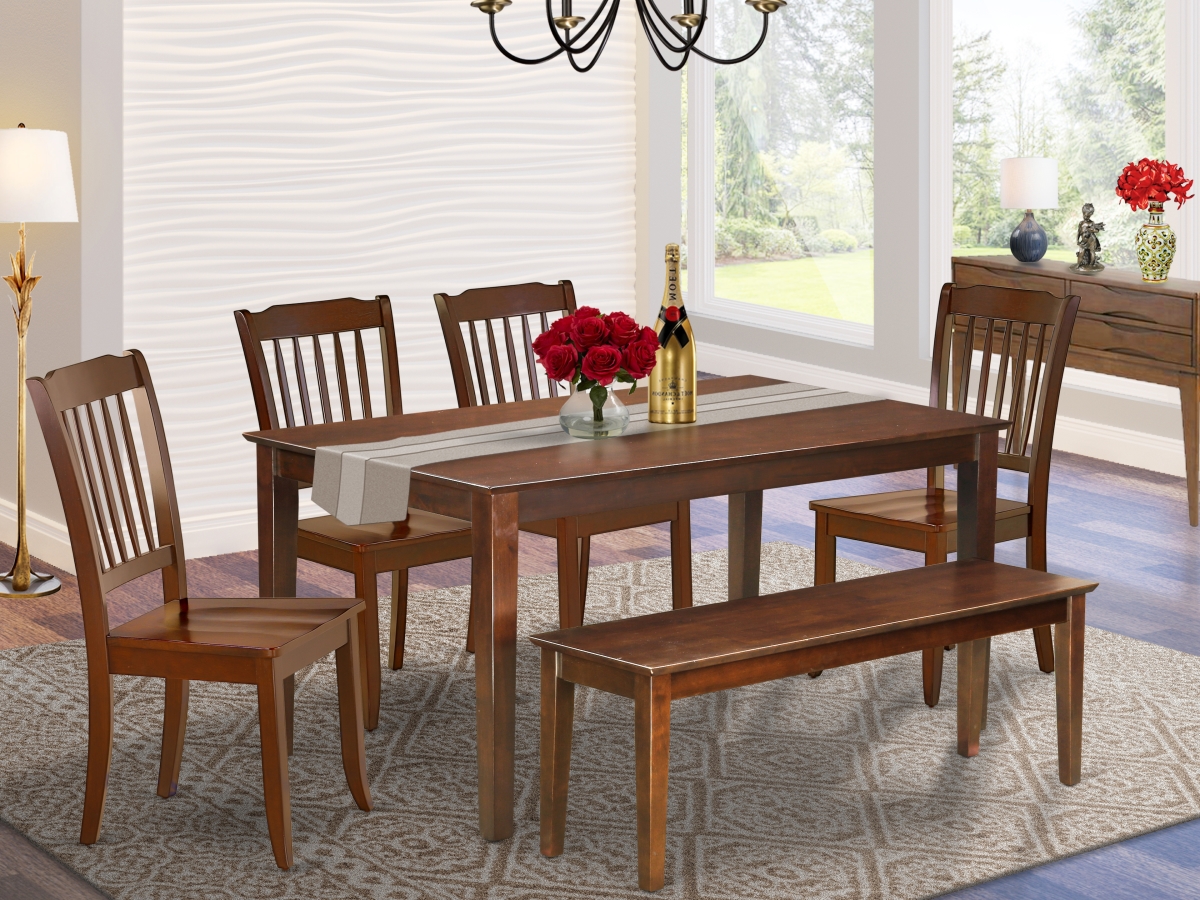60 in. Capri Rectangular Table & 4 Vertical Slatted Chairs Plus 1 Bench - Mahogany, 6 Piece