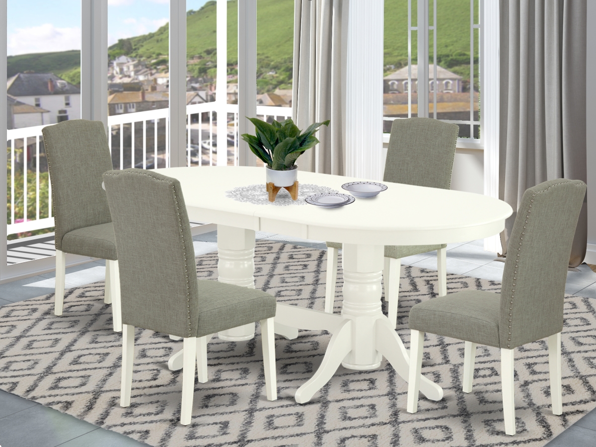 5 Piece Vancouver Dining Room Set - Linen White & Dark Shitake