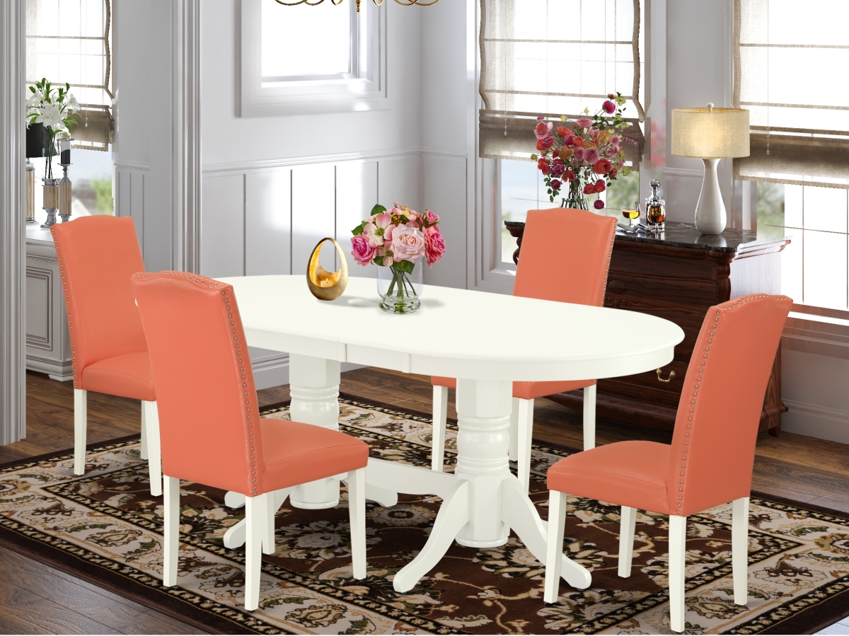 5 Piece Vancouver Dining Room Set - Linen White & Pink Flamingo