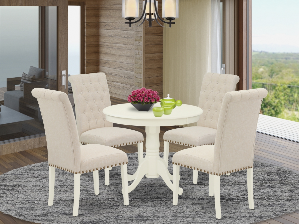 5 Piece Antique Dining Set - Linen White & Light Beige