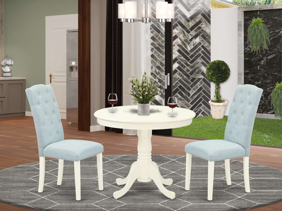 3 Piece Antique Dinette Set - Linen White & Baby Blue