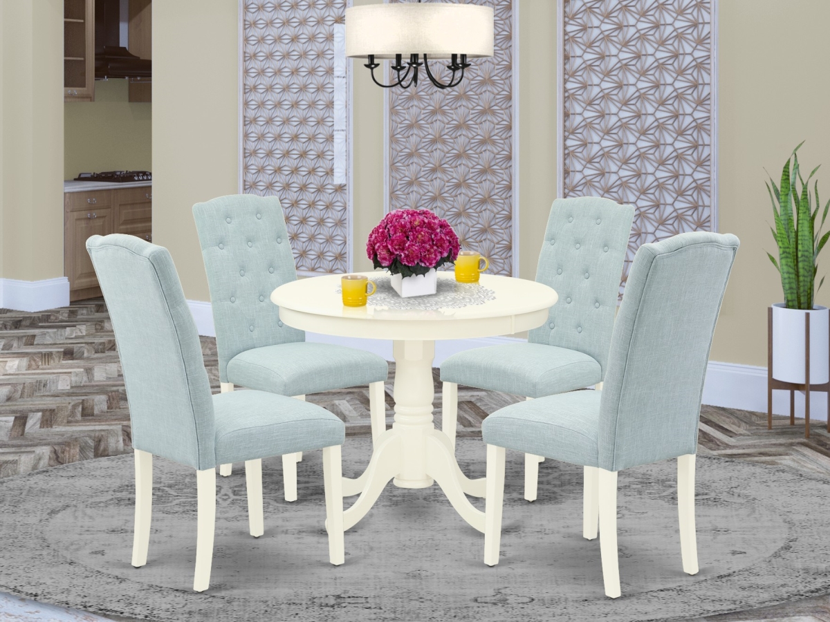5 Piece Antique Dining Set - Linen White & Baby Blue