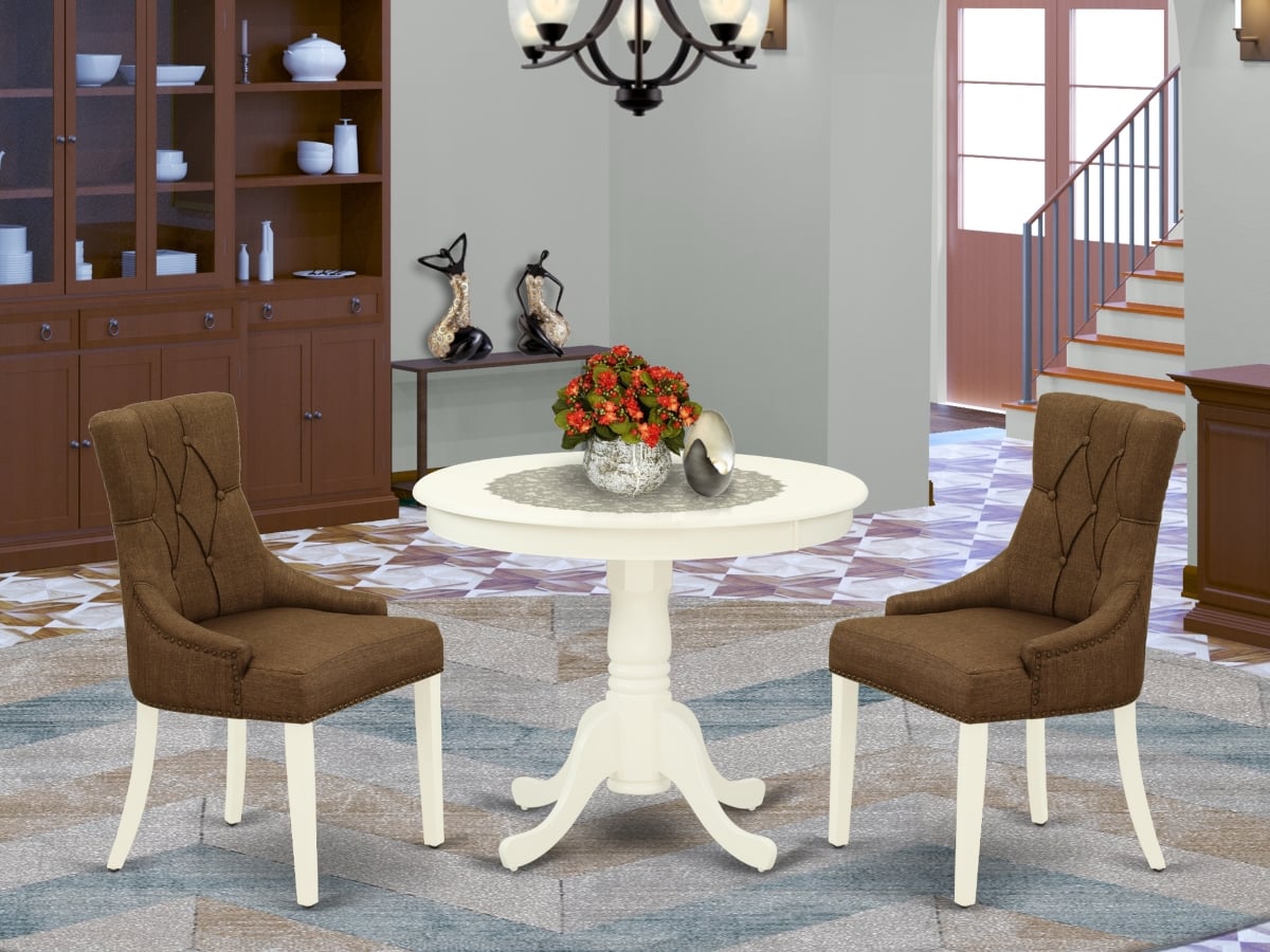 3 Piece Antique Dinette Set - Linen White & Dark Coffee