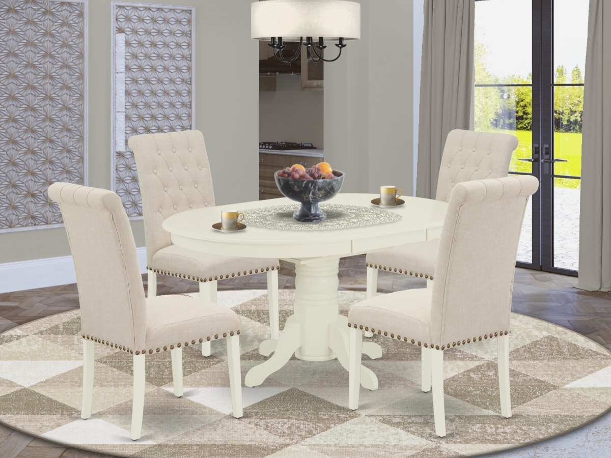 5 Piece Avon Dining Set - Linen White & Light Beige