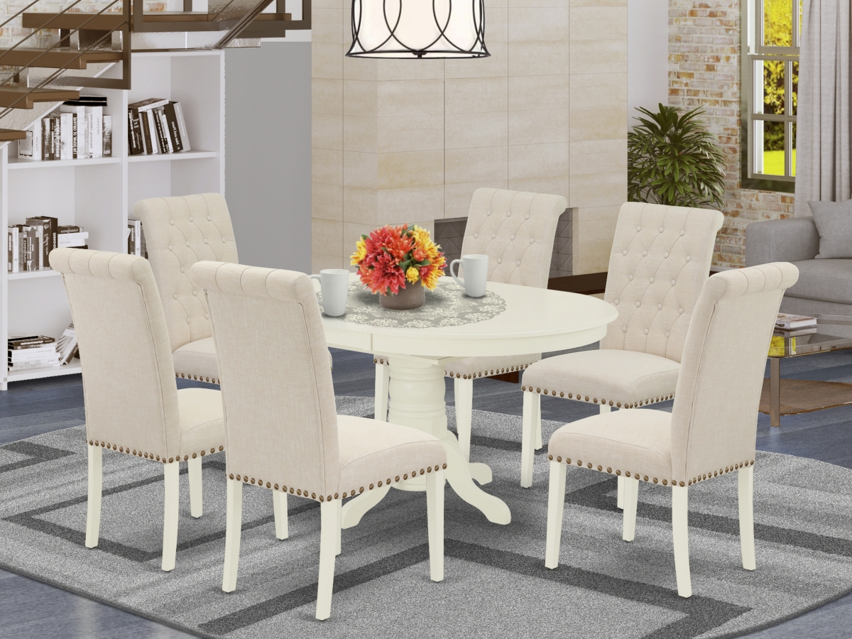 7 Piece Avon Dinette Set - Linen White & Light Beige