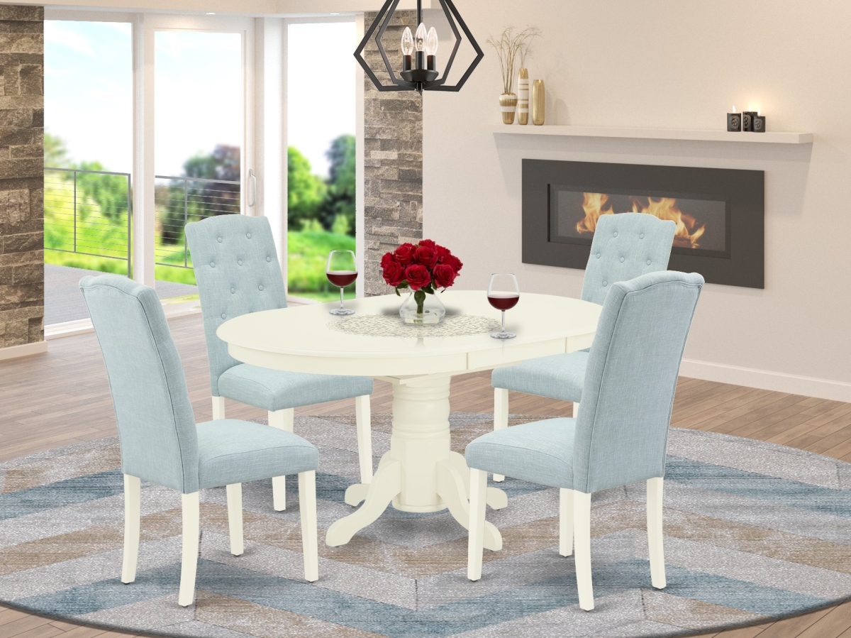 5 Piece Avon Dining Set - Linen White & Baby Blue