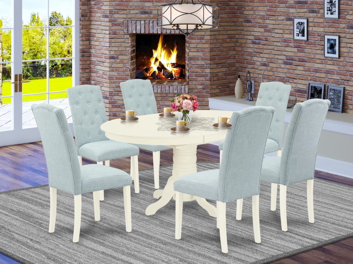 7 Piece Avon Dinette Set - Linen White & Baby Blue