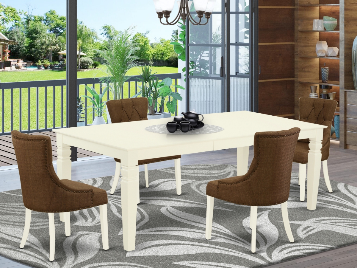 5 Piece Logan Dining Set - Linen White & Dark Coffee