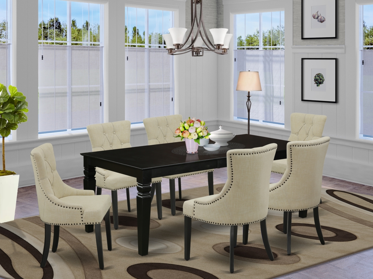 7 Piece Logan Dinette Set - Black & Light Beige