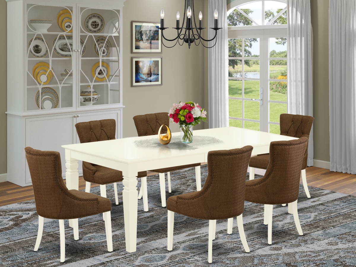 7 Piece Logan Dinette Set - Linen White & Dark Coffee