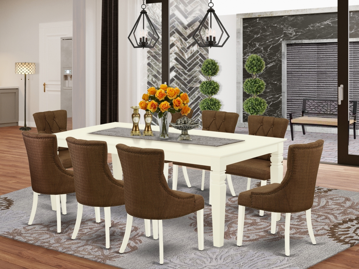 9 Piece Logan Dining Set - Linen White & Dark Coffee
