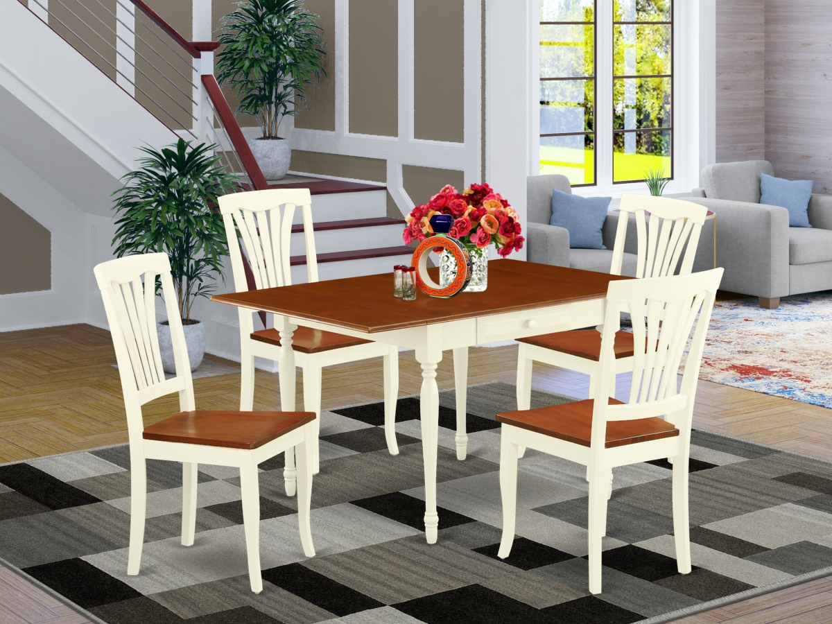 MZAV5-WHI-W 5 Piece Monza Dining Set - Buttermilk & Cherry -  East West Furniture