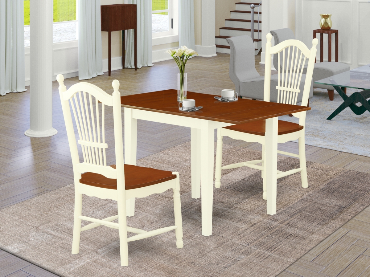 3 Piece Norden Wooden Dining Table Set - Cherry & Buttermilk