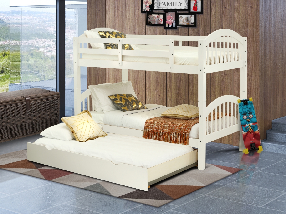 VEB-05-TU Verona Twin Size Bunk Bed with Convertible Trundle & Drawer - White -  East West Furniture
