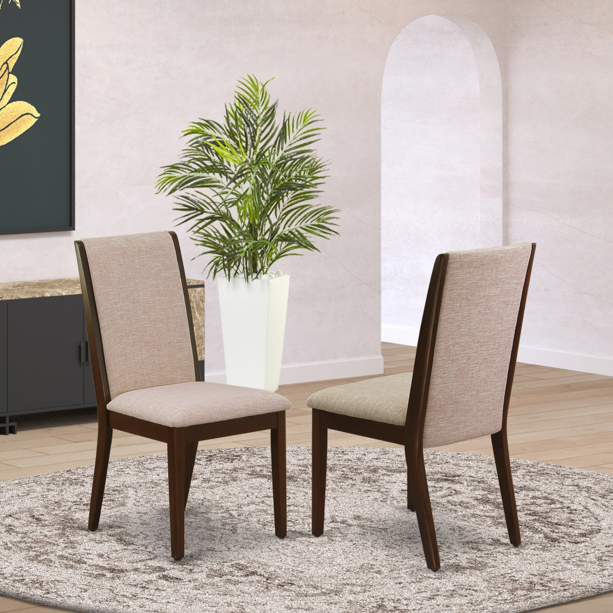 Lancy Parson Chair with Mahogany Leg & Light Tan Fabric - Set of 2