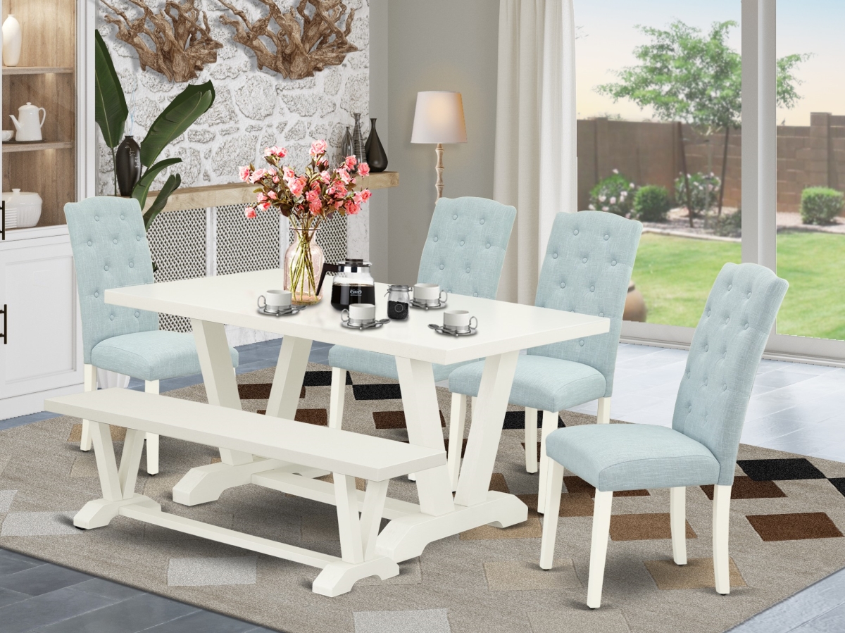 6 Piece V-Style Dining Room Set - Linen White