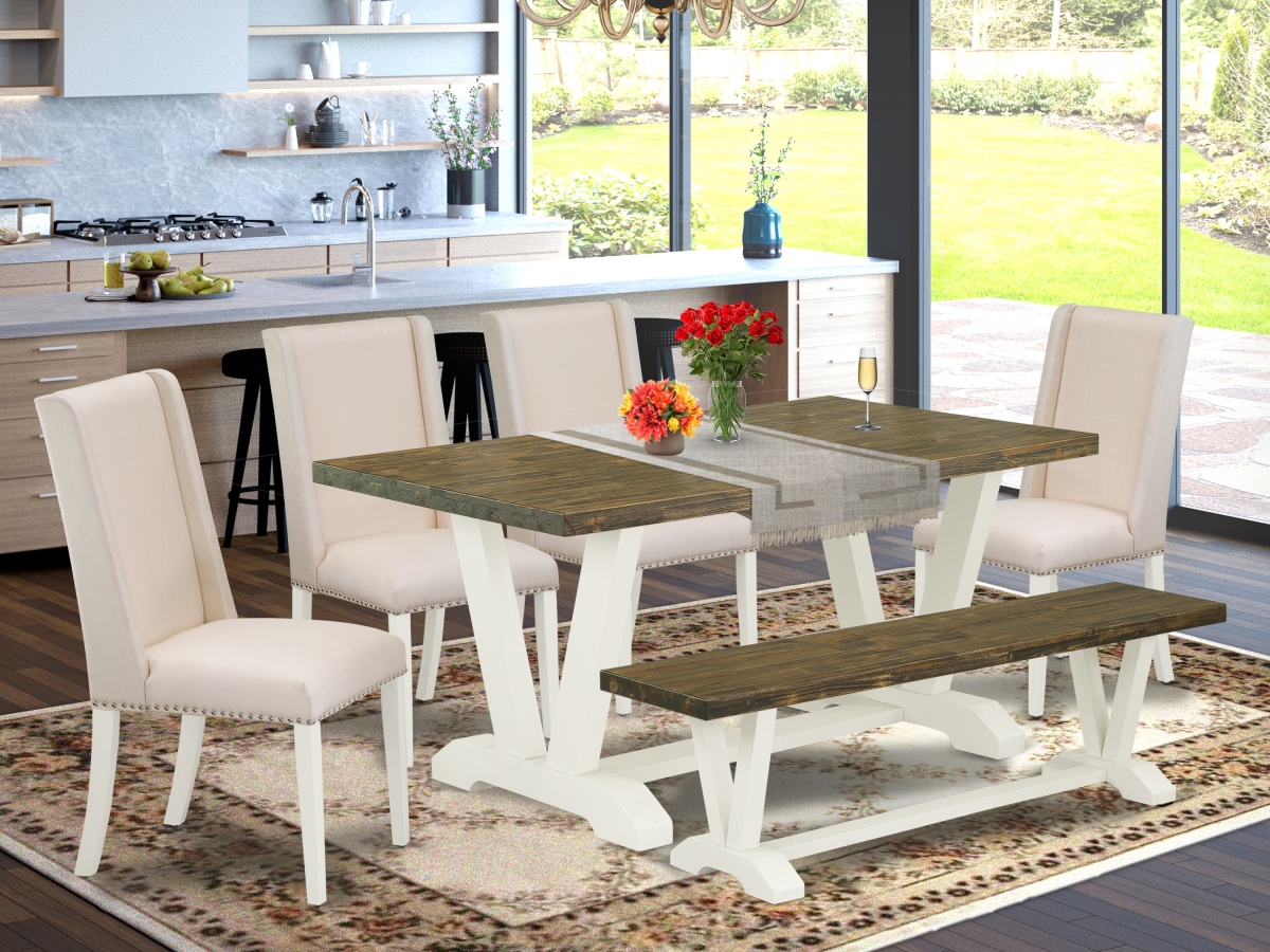 6 Piece V-Style Dining Room Set - Linen White