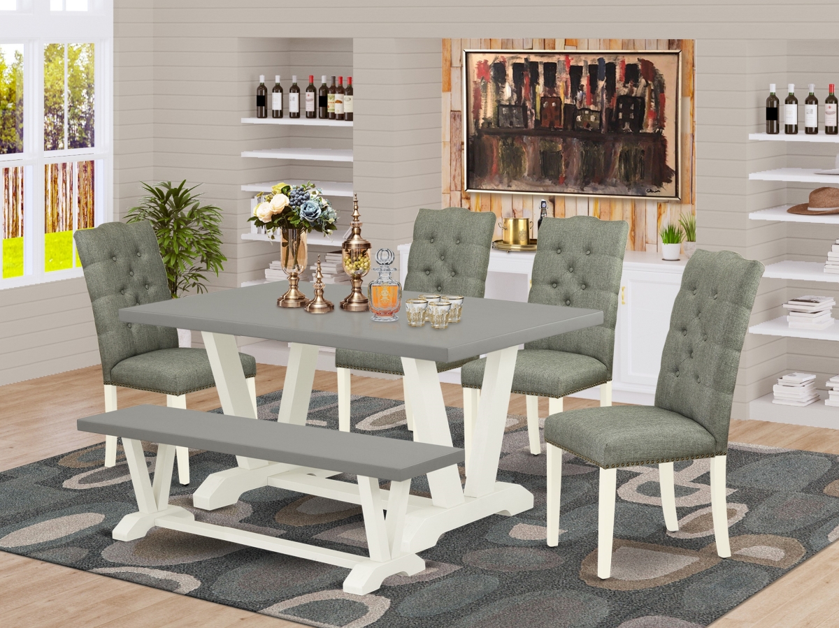 6 Piece V-Style Dining Table Set - Linen White