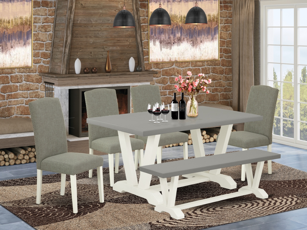 V096EN206-6 6 Piece V-Style Gorgeous Dining Room Set - Linen White -  East West Furniture