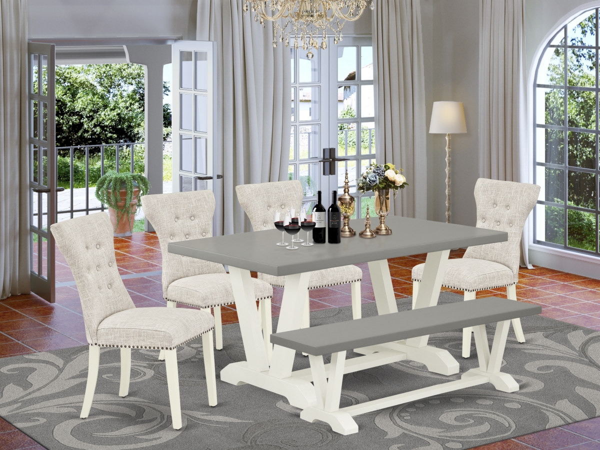 6 Piece V-Style Modern Dining Set - Linen White