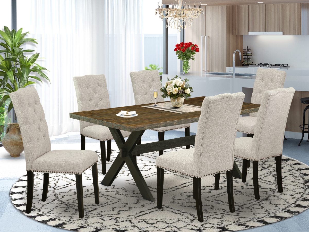 7 Piece X-Style Dining Table Set - Dark Khaki