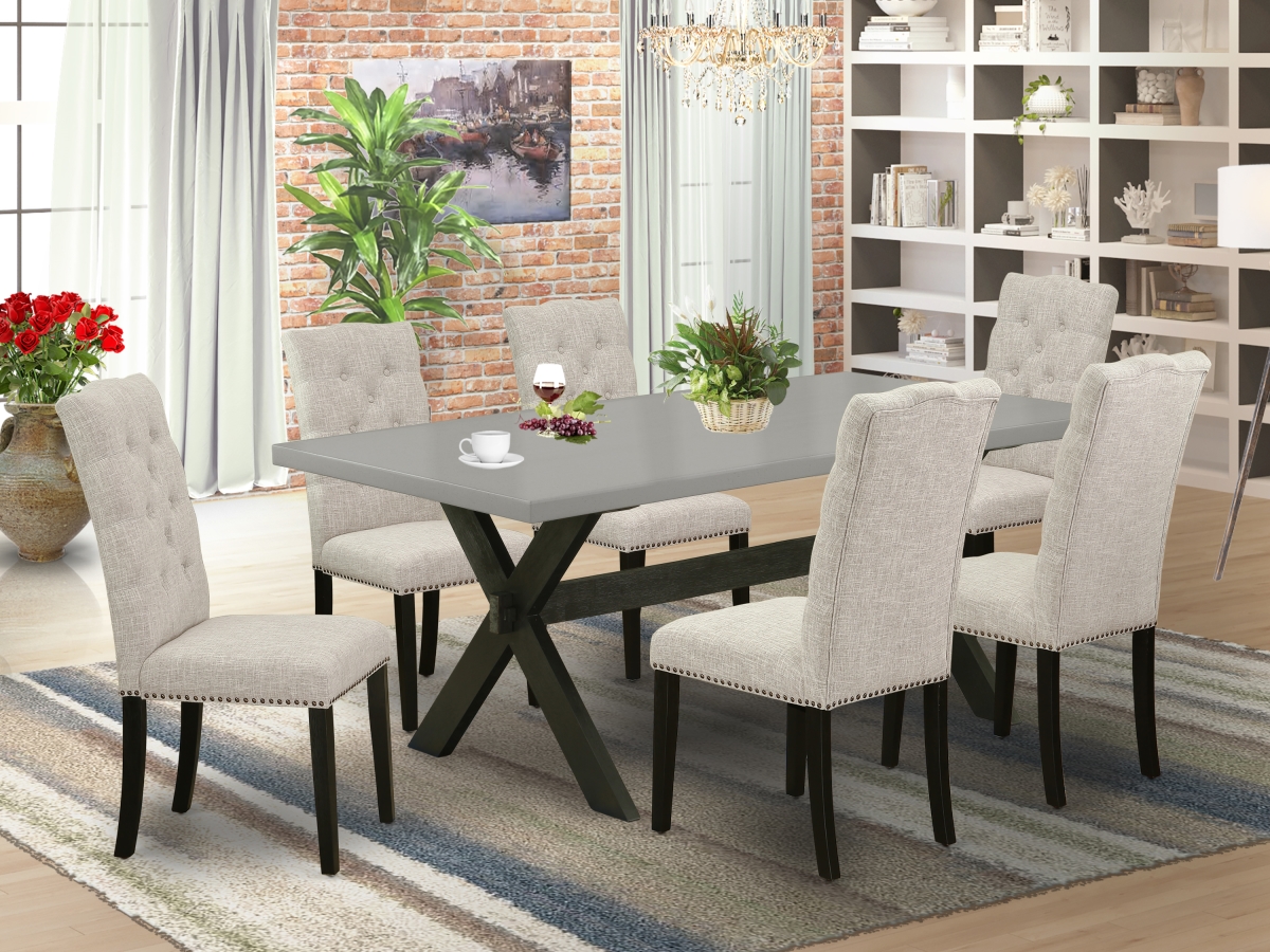7 Piece X-Style Small Dining Table Set - Dark Khaki