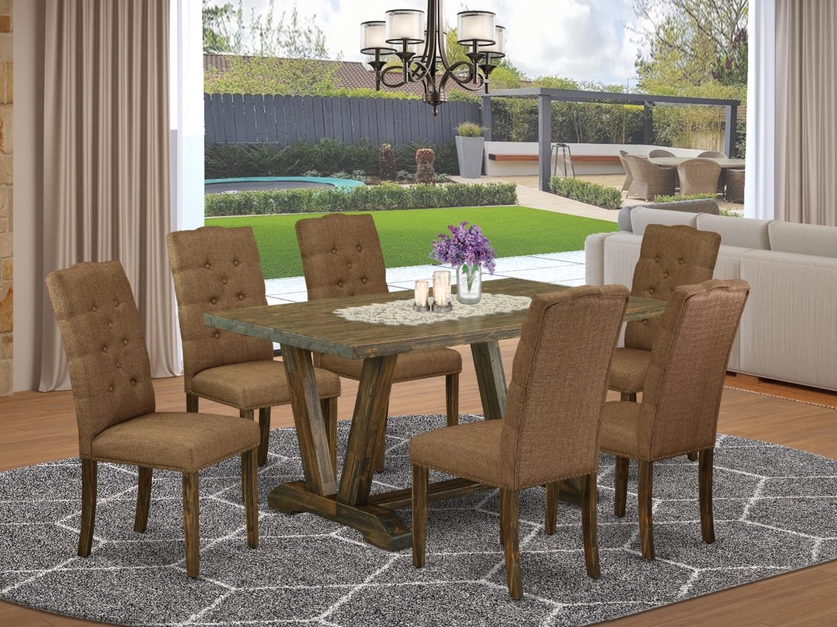 7 Piece V-Style Small Dining Table Set - Brown Smoke