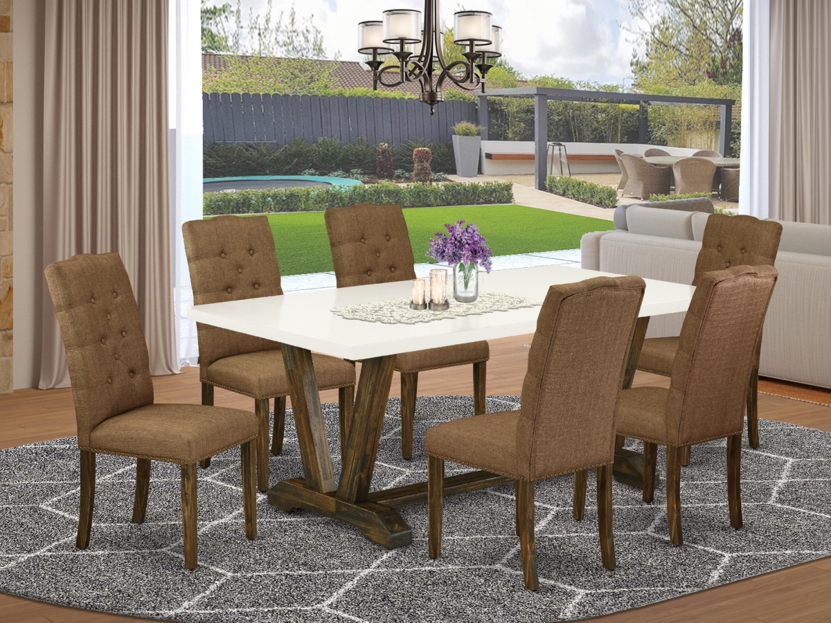 7 Piece V-Style Dining Room Table Set - Brown Smoke