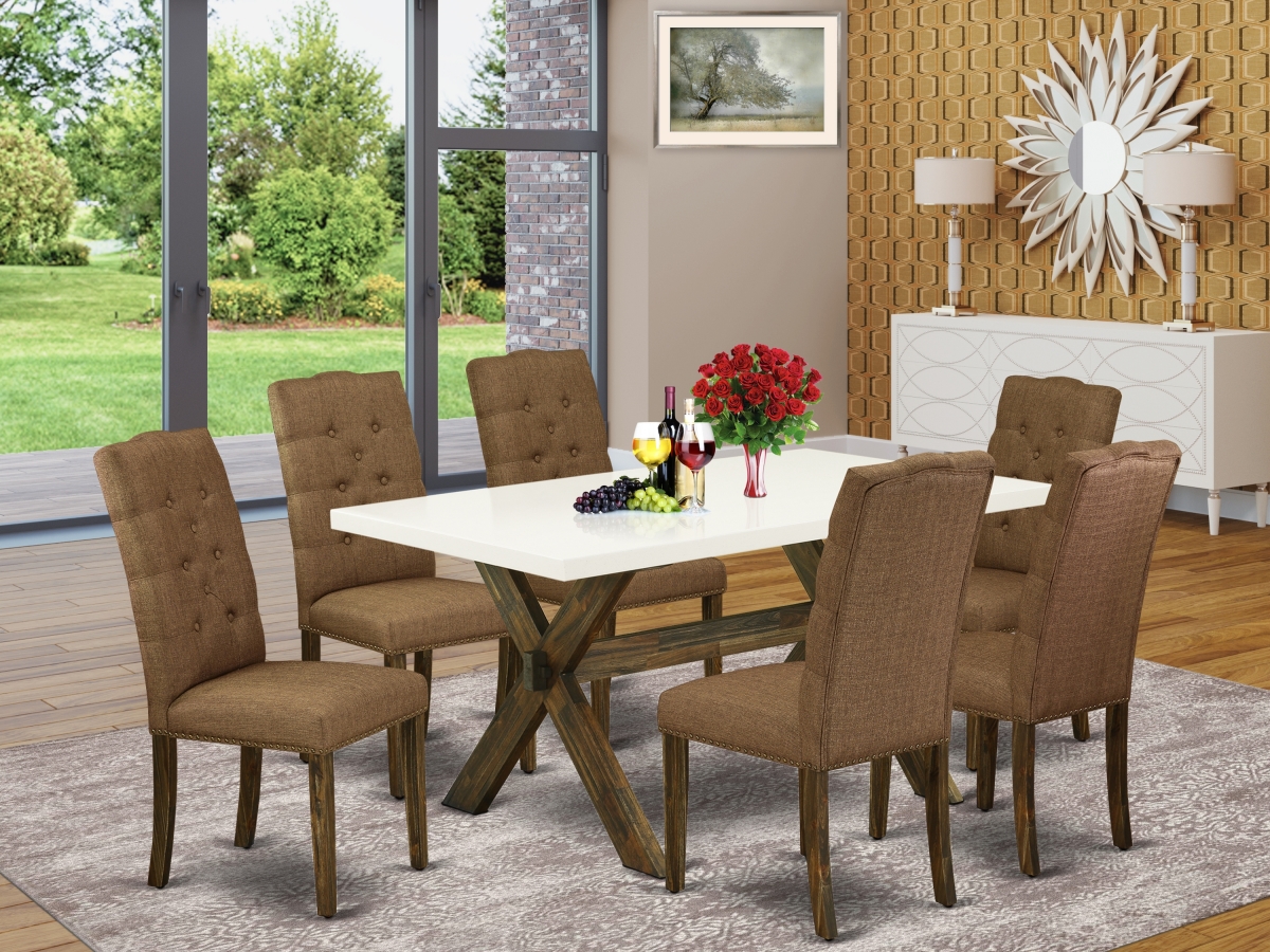 7 Piece X-Style Modern Dining Table Set - Brown Smoke