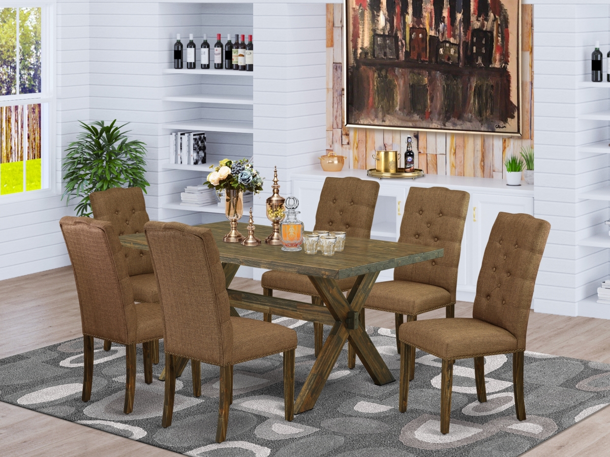X776EL718-7 7 Piece X-Style Rectangular Dining Table Set - Brown Smoke