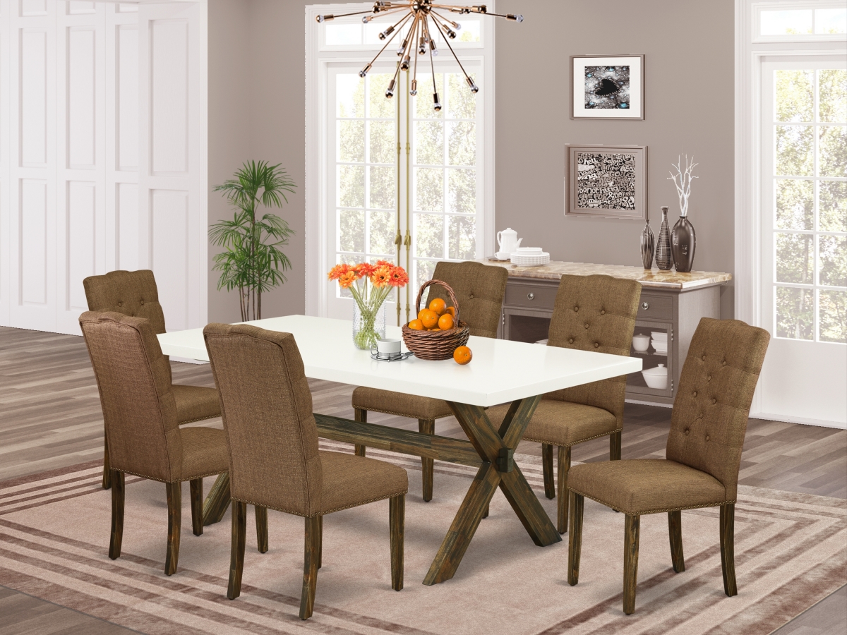 X727EL718-7 7 Piece X-Style Dining Room Set - Brown Smoke -  East West Furniture