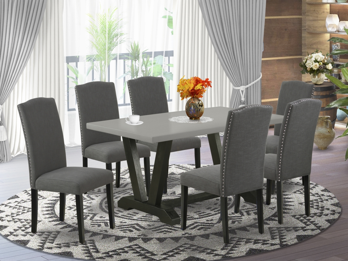 7 Piece V-Style Dining Room Set - Dark Gotham Gray & Cement