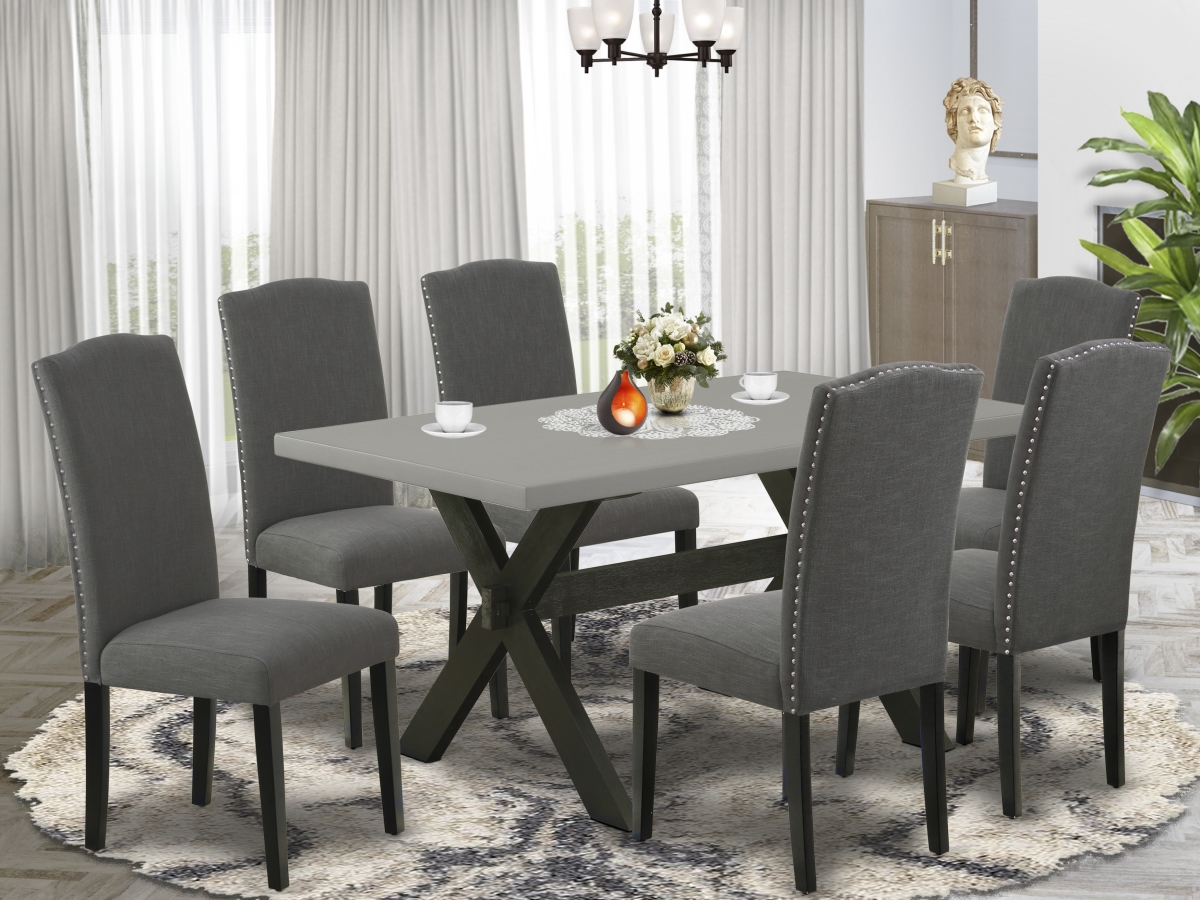 X696EN120-7 7 Piece X-Style Dining Room Set - Dark Gotham Gray & Cement -  East West Furniture