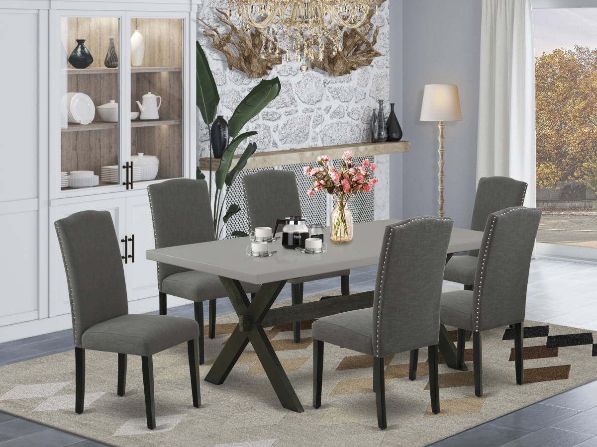 7 Piece X-Style Small Dining Table Set - Dark Gotham Gray