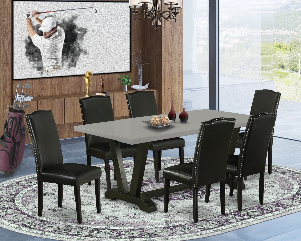7 Piece V-Style Kitchen Dining Set - Black & Cement