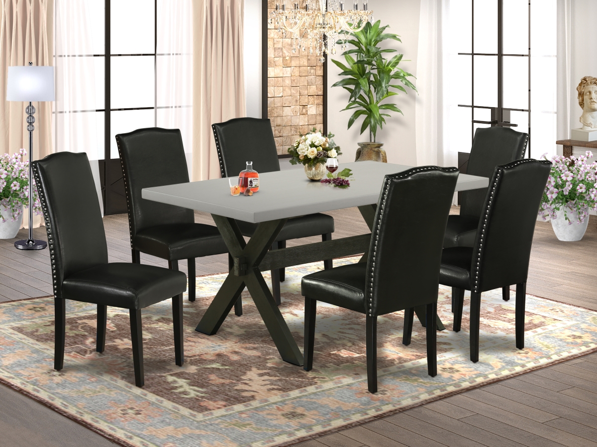 7 Piece X-Style Dining Room Table Set - Black & Cement