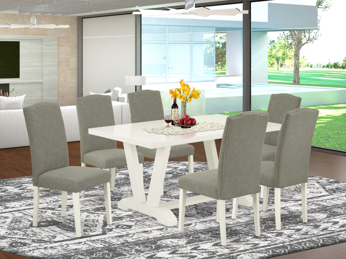 7 Piece V-Style Modern Dining Table Set - Dark Shitake
