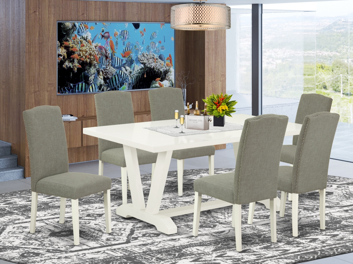 7 Piece V-Style Dining Table Set - Dark Shitake