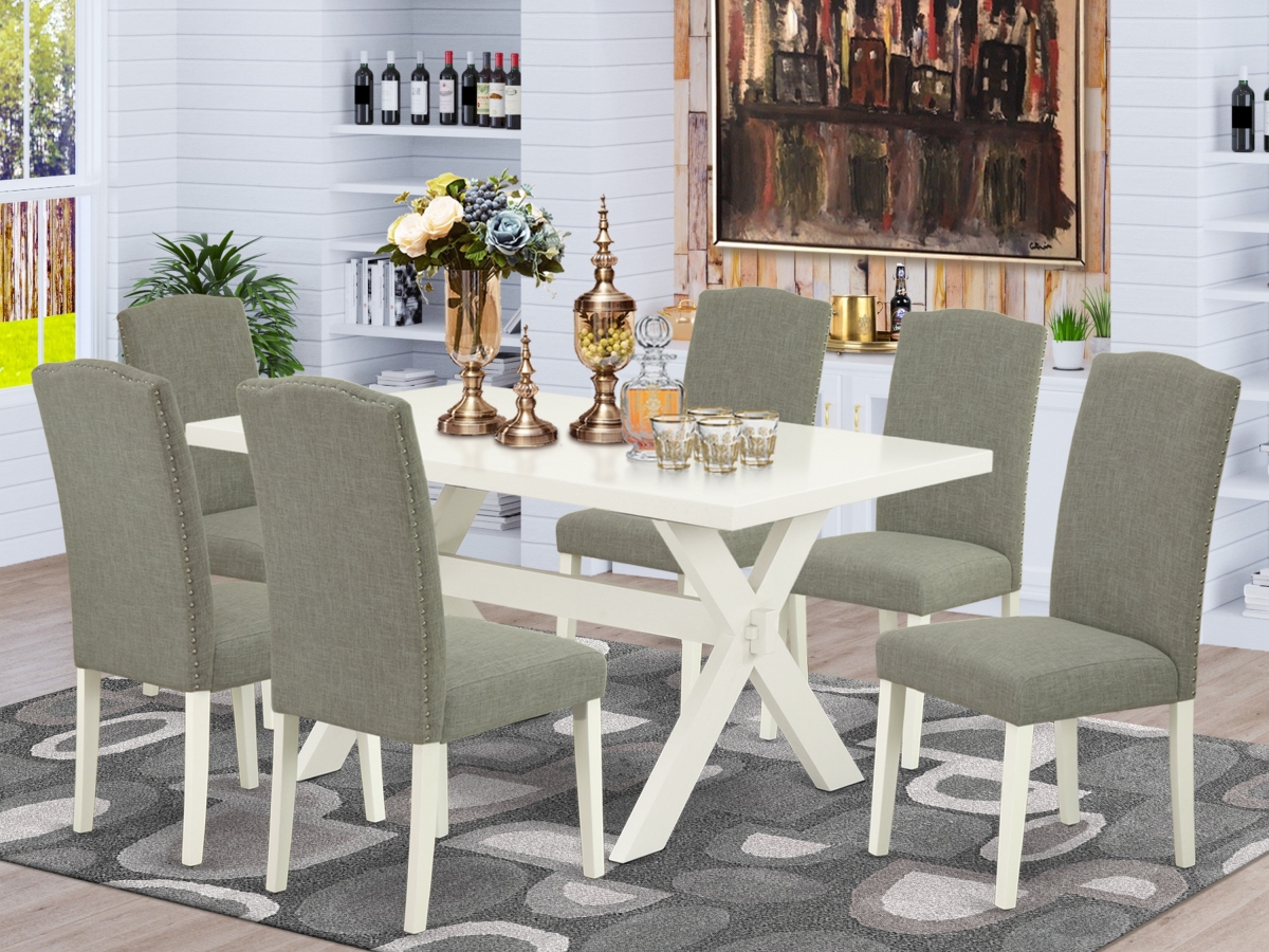 X026EN206-7 7 Piece X-Style Dining Room Table Set - Dark Shitake -  East West Furniture