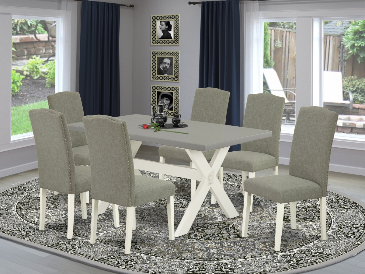 X096EN206-7 7 Piece X-Style Dining Room Set - Linen White -  East West Furniture